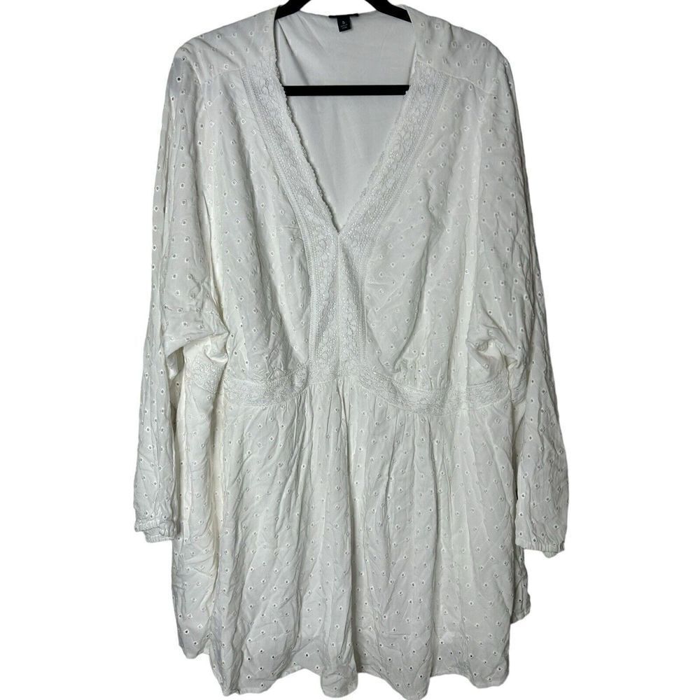 Torrid Women’s White Babydoll Eyelet Cloud Dancer Long Sleeve V-Neck Sz 5X